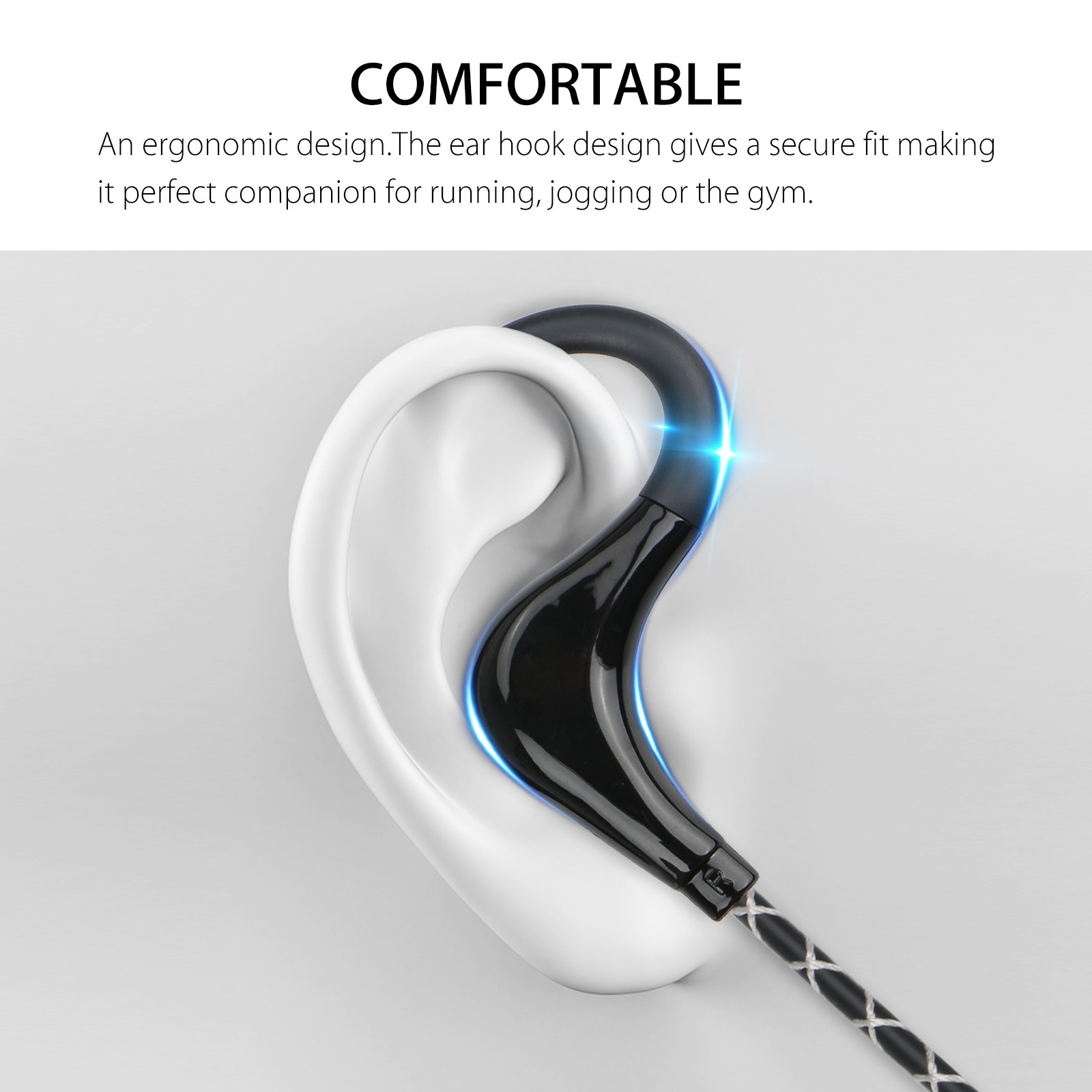 3.5mm In-Ear Wired Earbuds Sports Running Earphone Over Ear Hook Headphone w/MIC