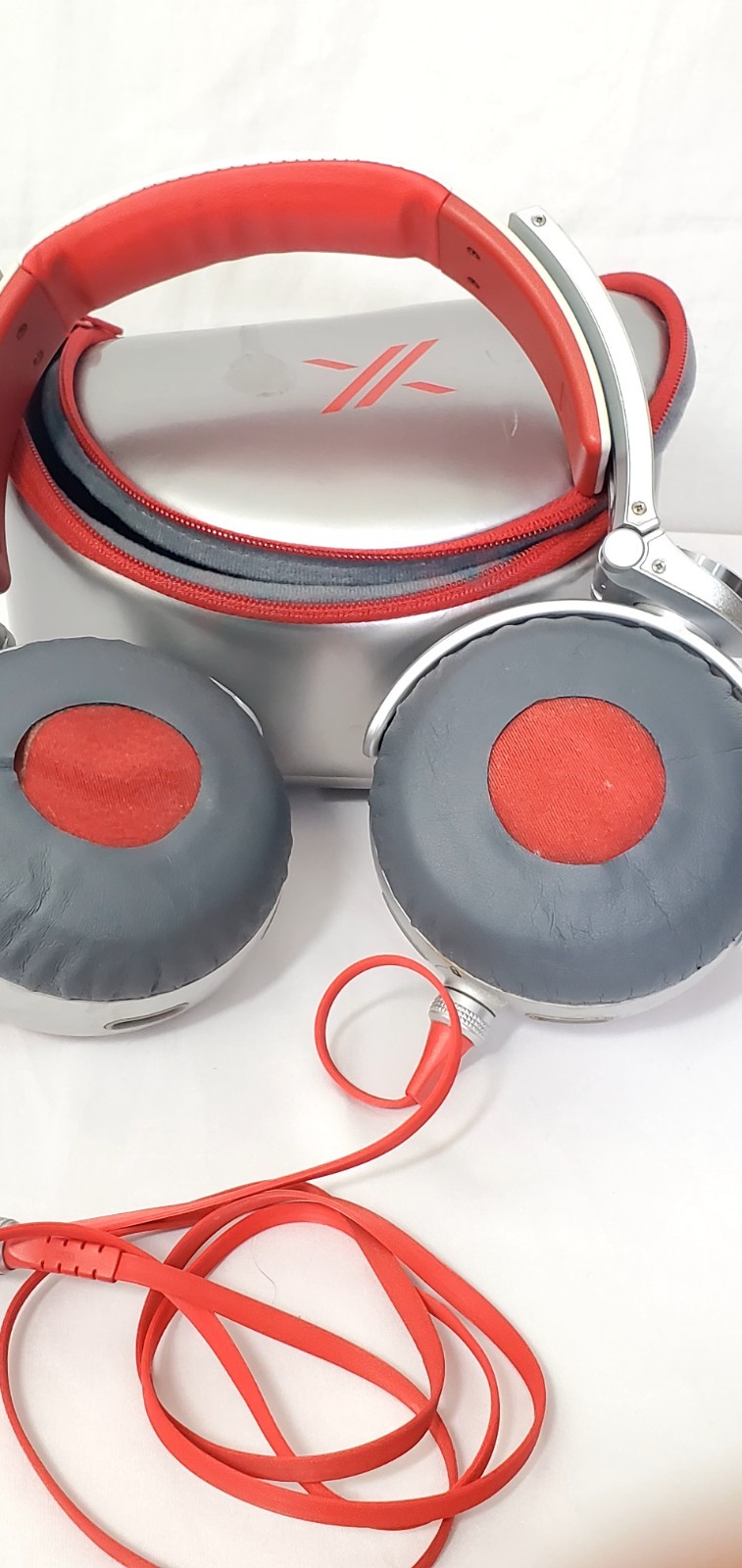 SONY MDR-X10 Wired Headphones Over-Ear Silver Red | Tested Silver and Red