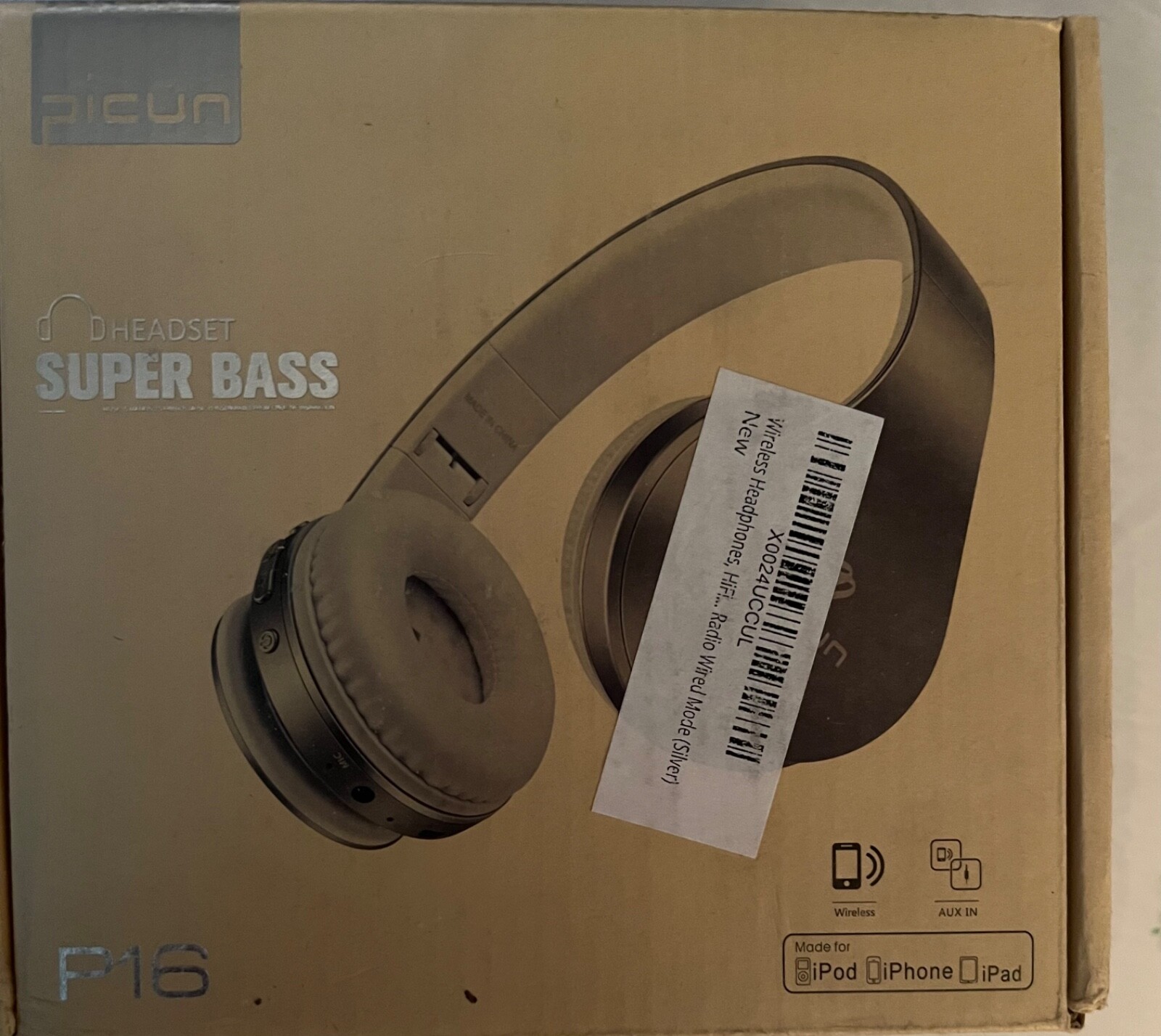 Picun P16 Foldable Super Bass Headphones, Wireless Bluetooth White/Rose Gold