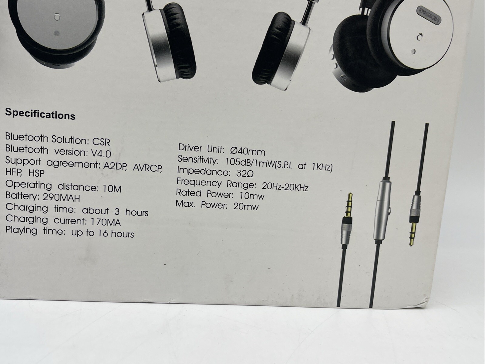 Diskin White Silver Wireless Bluetooth Volume Control On-Ear Headphones W Box