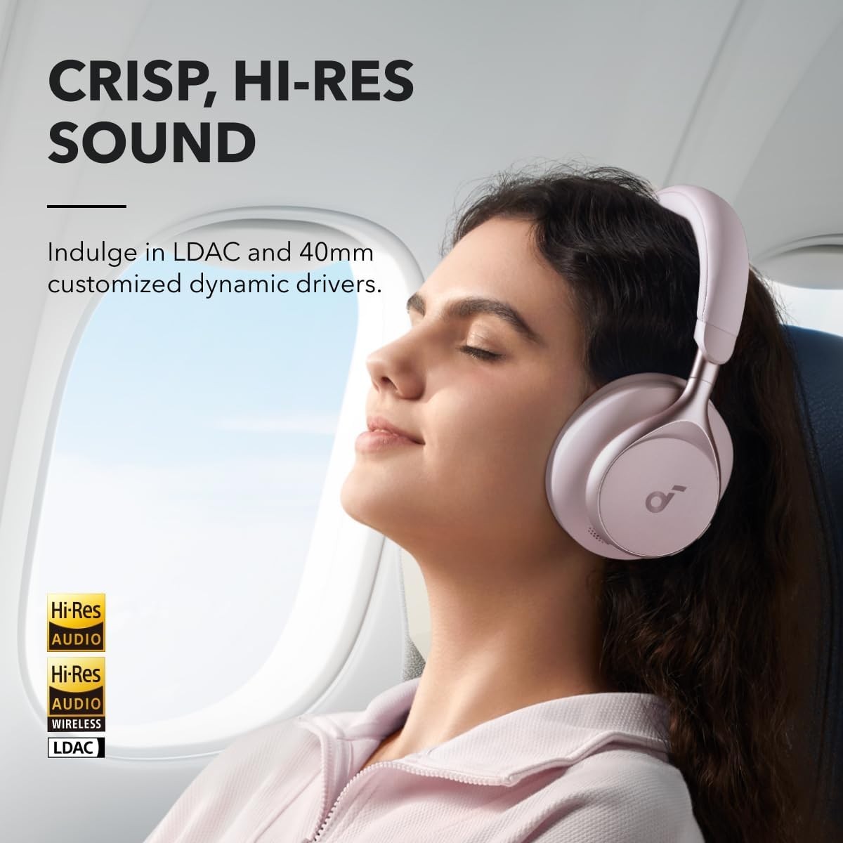 Cloud Pink Over-Ear Headphones: 40H Battery, 2X Voice Reduction, App Control