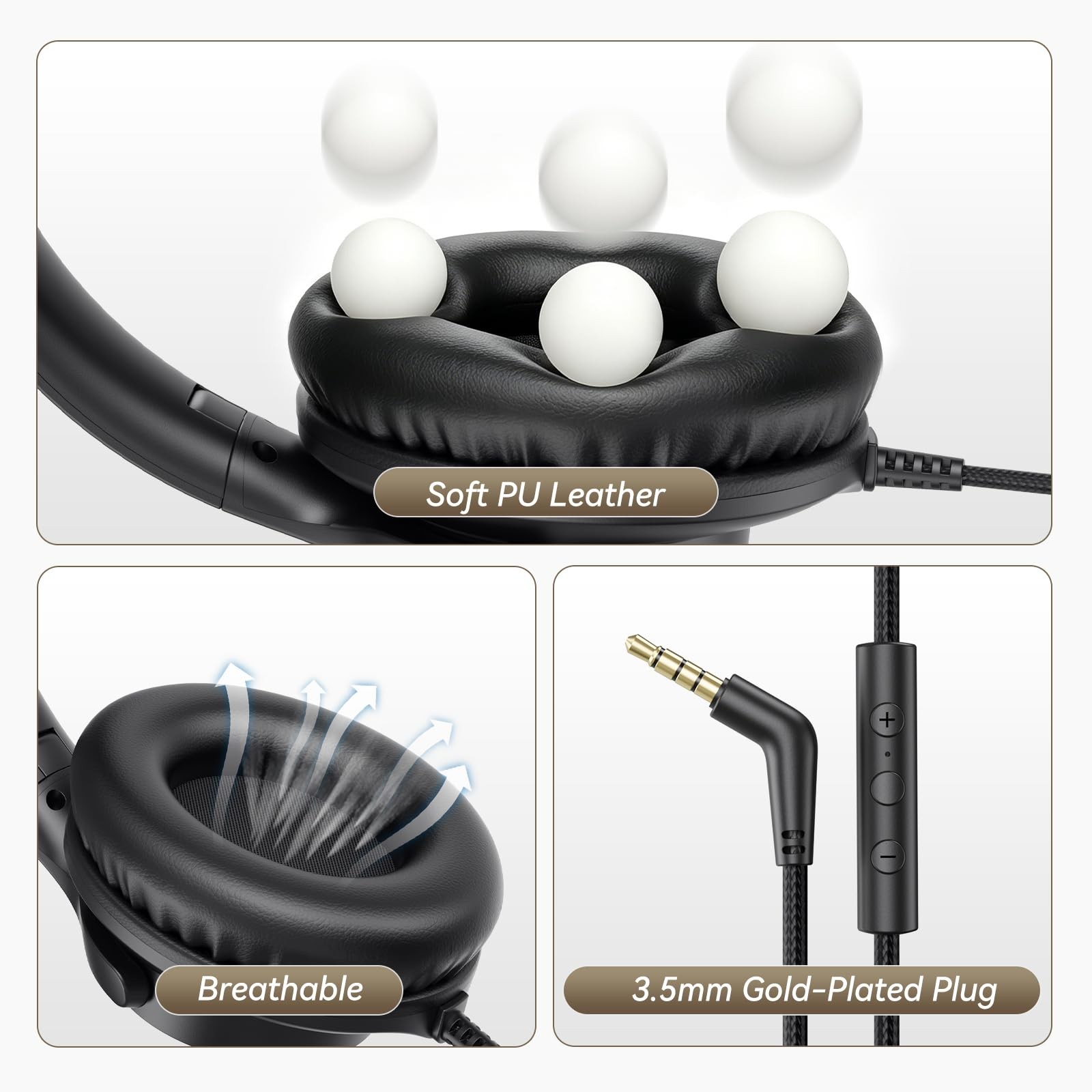 Wired Headphones with Mic, Volume & Playback Control, OverEar Foldable Headph…