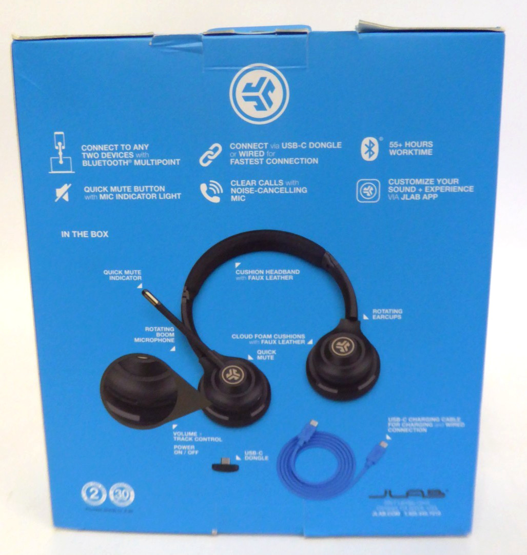 JLab GO Work Wireless & Wired On-Ear Headset 55+ BLUETOOTH MULTIPOINT open box