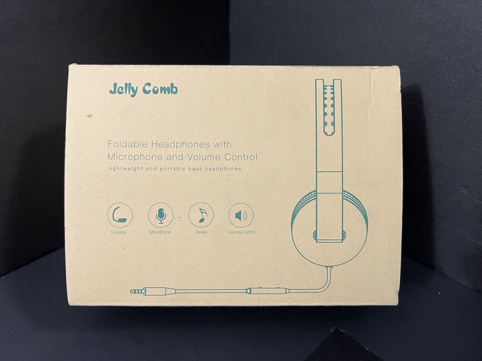 Jelly Comb BH-M9 Foldable Wired 3.5mm On-Ear Headphones Mic Vol Blue 40mm