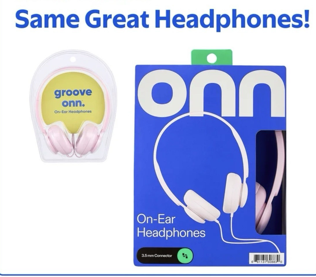 onn. Groove On-Ear Headphones Pink 3.5mm Jack 3.94ft Cord Adjustable
