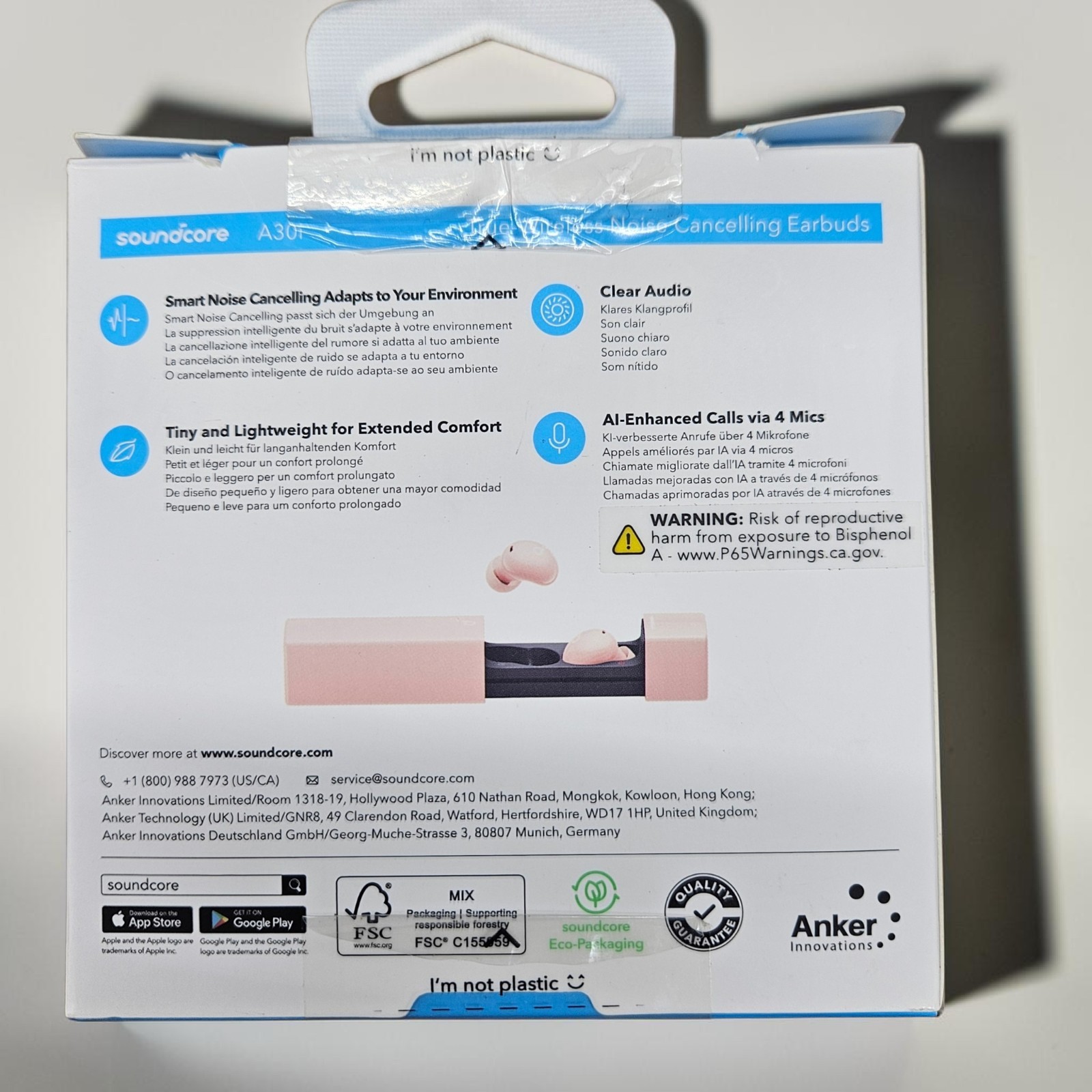 Anker Soundcore A30i ANC Wireless Earbuds Pink Lipstick Style Case New Complete