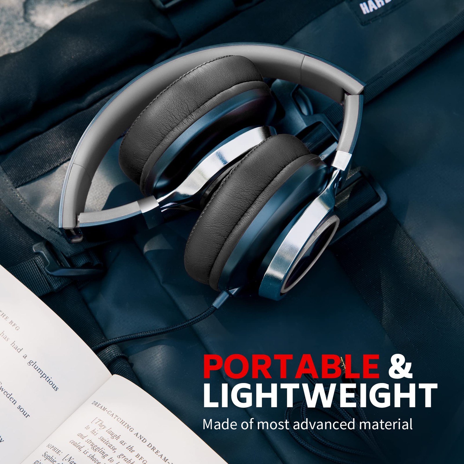 AC01 Headphones Wired Over Ear with Mic Volume Control, Black Grey