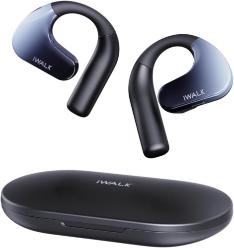 iWALK Open Ear Headphones, True Wireless Earbuds with Comfort Black