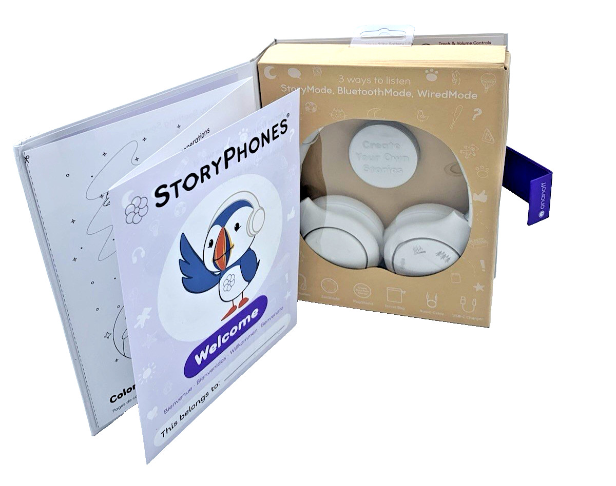 StoryPhones Kid’s Storytelling Headphones W/Bluetooth Wireless White New In Box