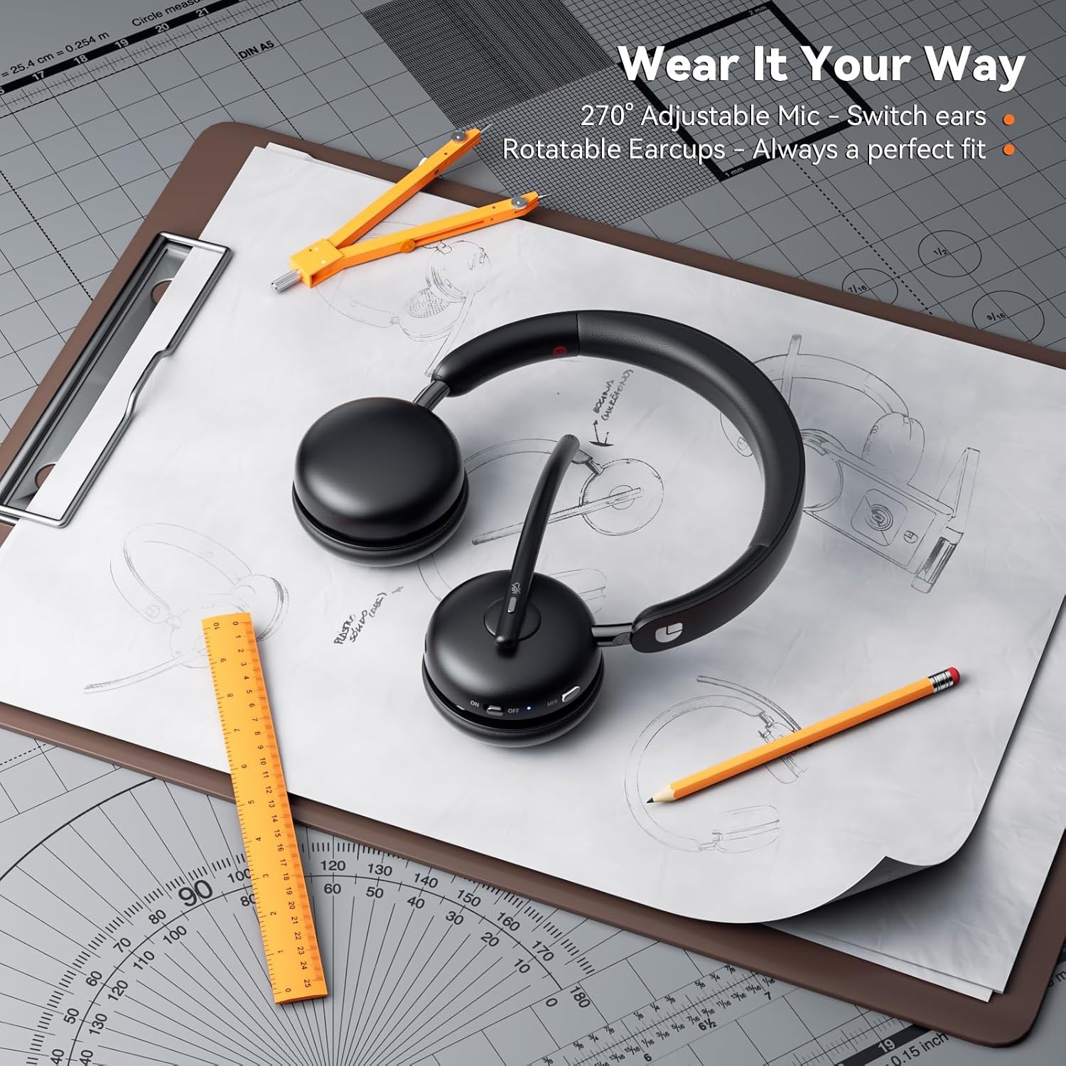 Dytole Wireless Headset with Mic for Work-Bluetooth 5.3 Headset with Microphone