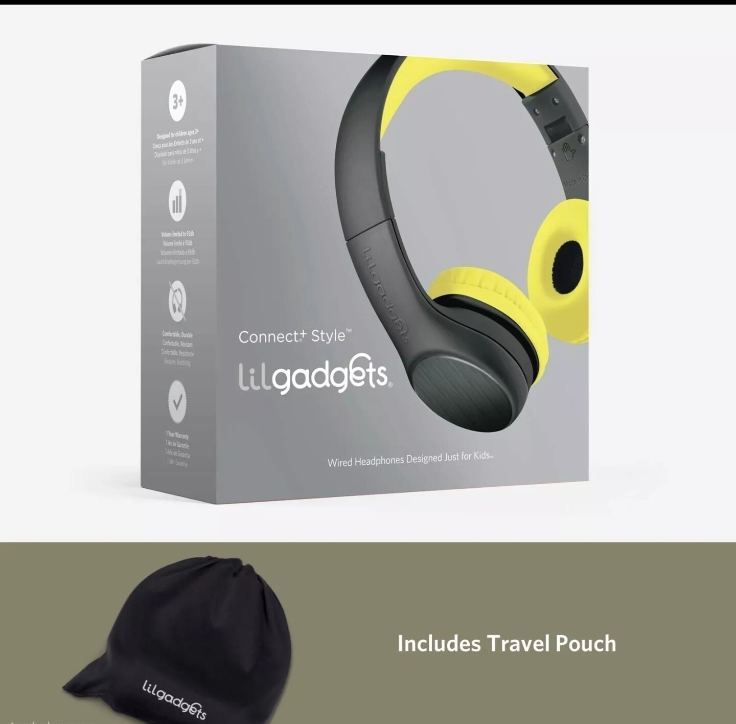 Lilgadgets Connect + Style On-Ear Kids Headphones with Microphone – Black/Yellow