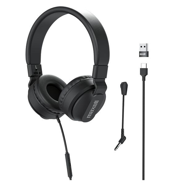 Maxell 197304 Wired Folding Over-Ear Headphones with Detachable Boom Mic USB-C
