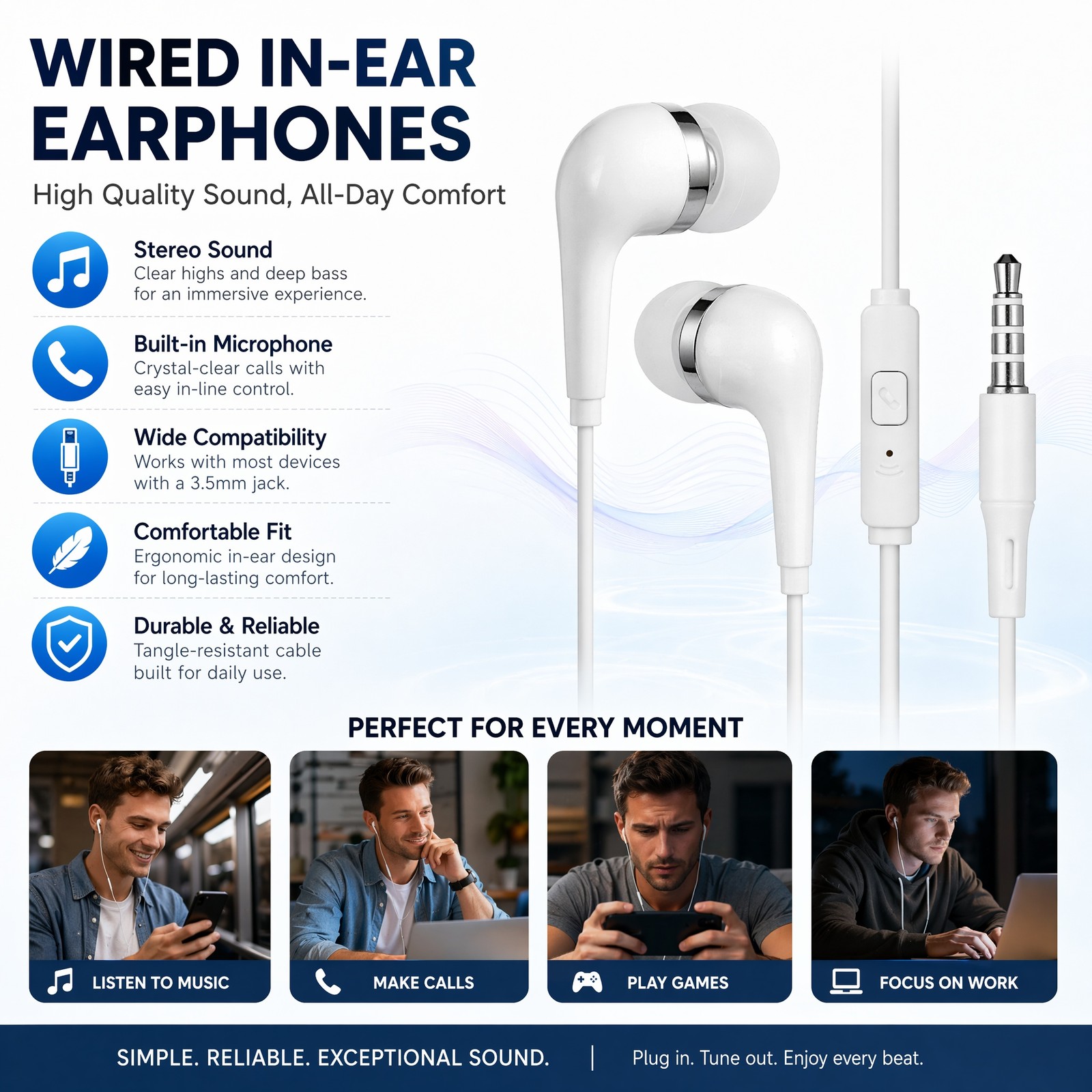 10 Pack 3.5mm Wired In-Ear Headphones with Mic Universal White Earbuds