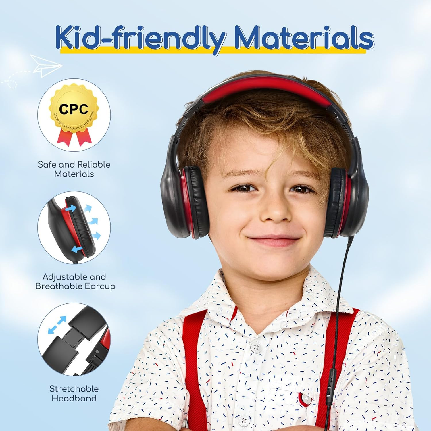 Earfun K1 Kids Headphones Wired with Microphone, 85/94Db Volume Limit Headphones