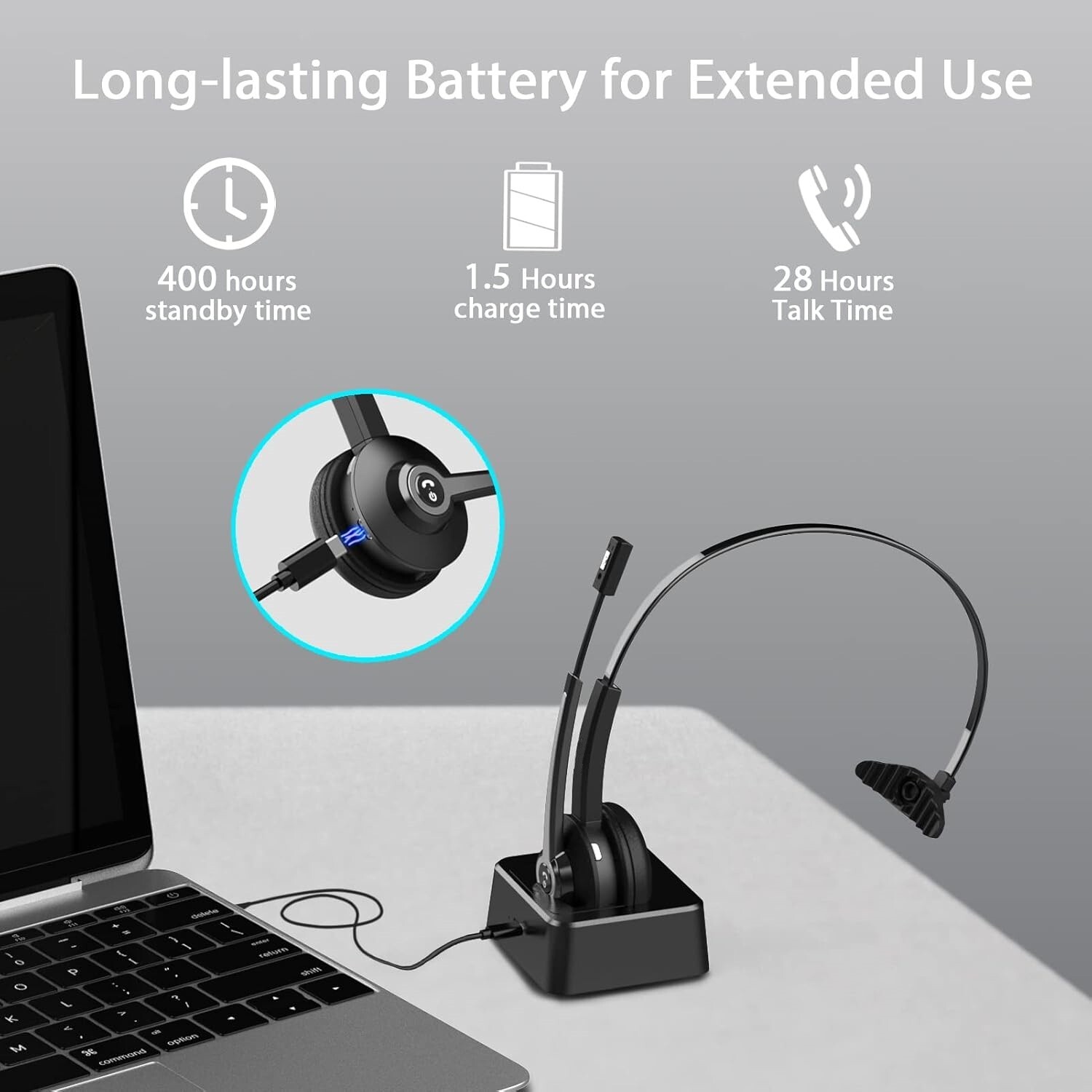 Auriculares inalámbricos con micrófono con cancelación de ruido y adaptador USB