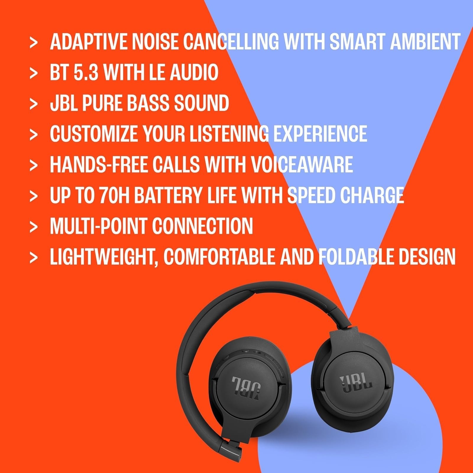 JBL Tune 770NC Wireless Over-Ear Headphones – Adaptive Noise Cancelling