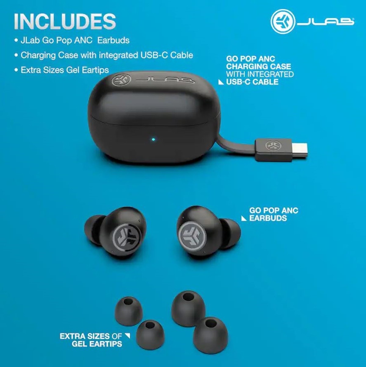 JLab GO POP ANC True Wireless Earbuds Black EBGOANCRBLK124