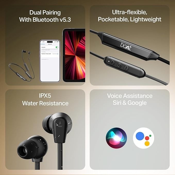 boAt Rockerz Trinity Gen2,150H Battery,Hi-Res Audio Wireless with Mic Earphones