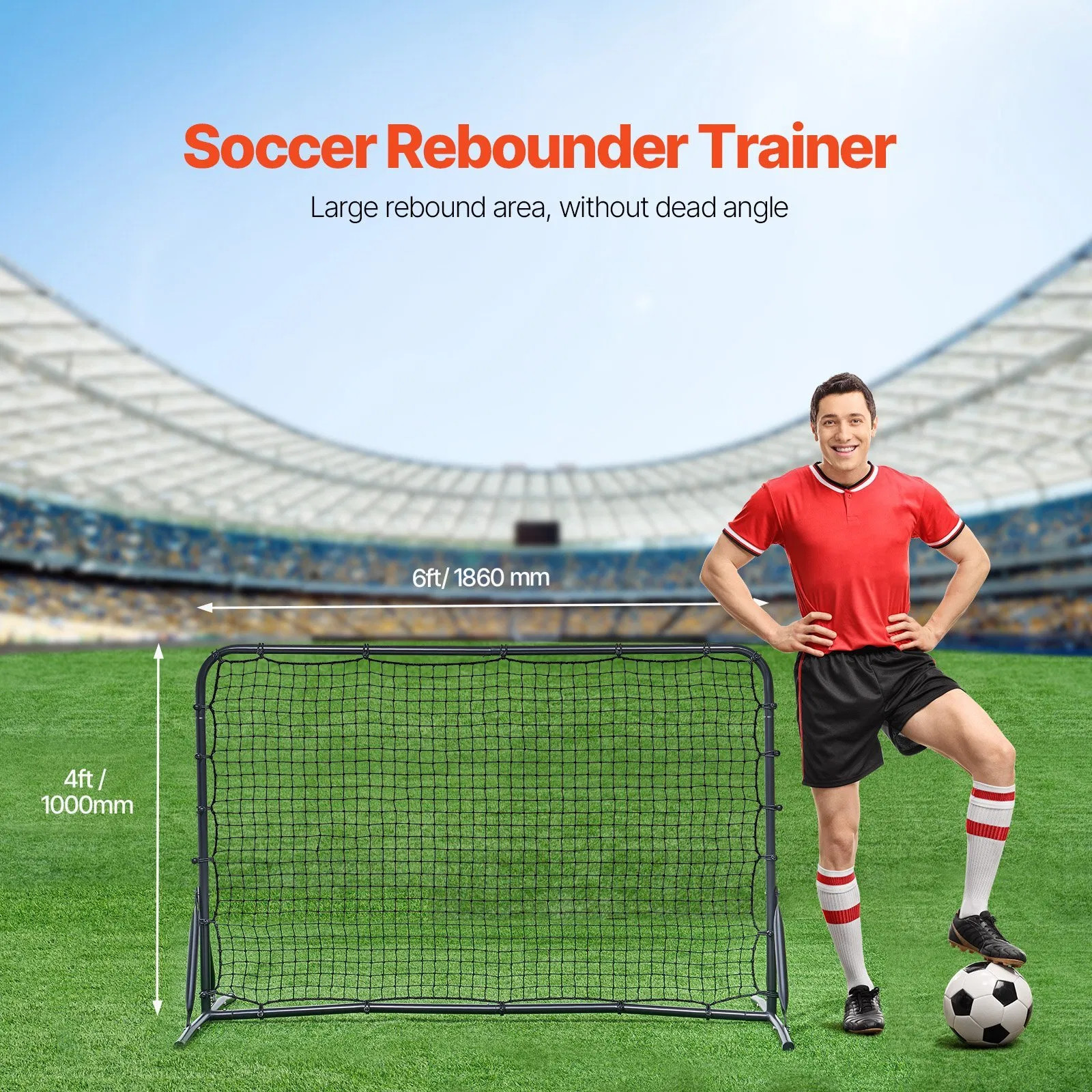 Soccer Rebound Trainer, 6x4FT Iron Soccer Training Equipment, Sports Football R