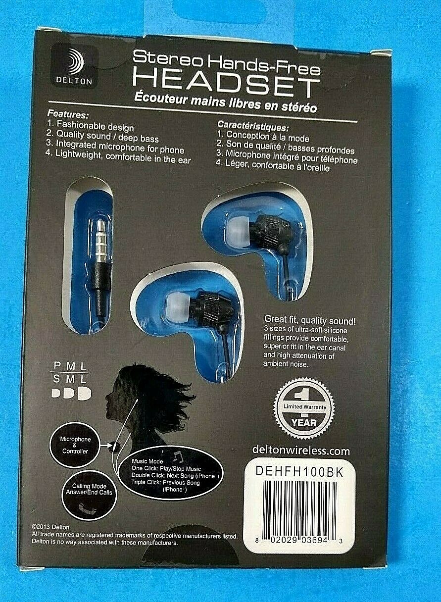 Delton Headset High Quality Stereo Hands Free Microphone Black DEHFH100BK
