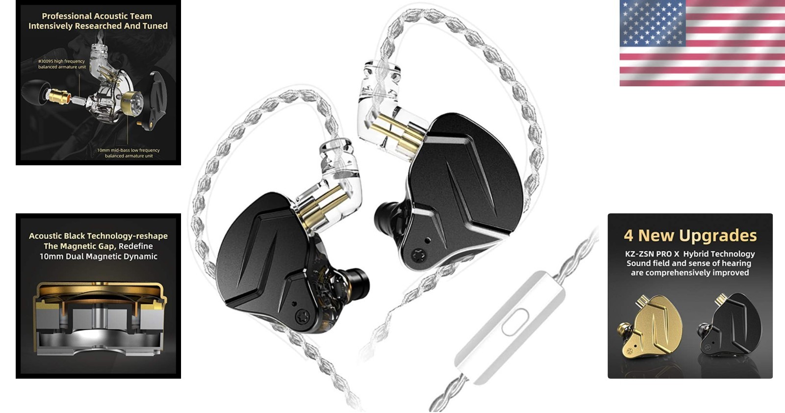 KZ ZSN PRO X Hybrid Earphones – HiFi Headset, Black