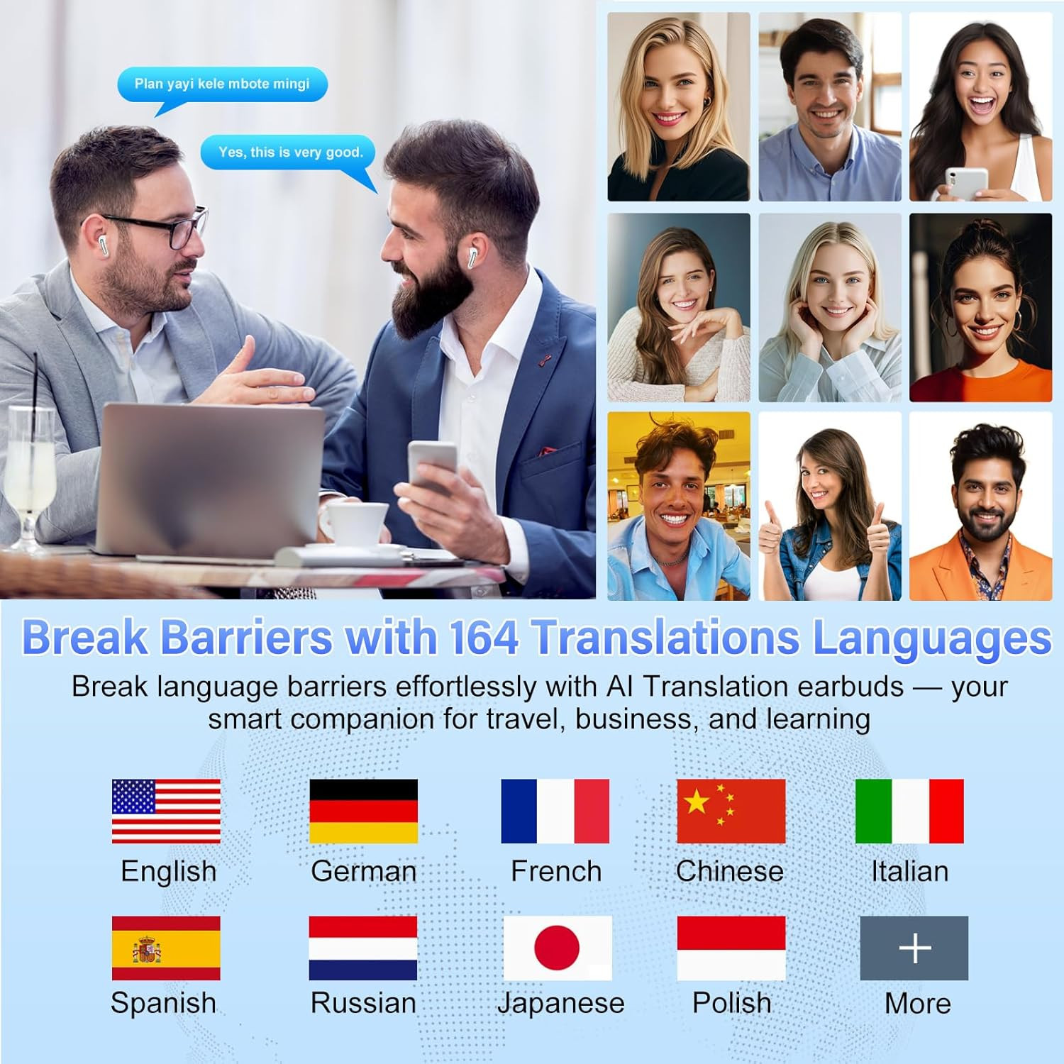 AI Translation Earbuds Real Time Voice Translator Device with Audio & Video Call
