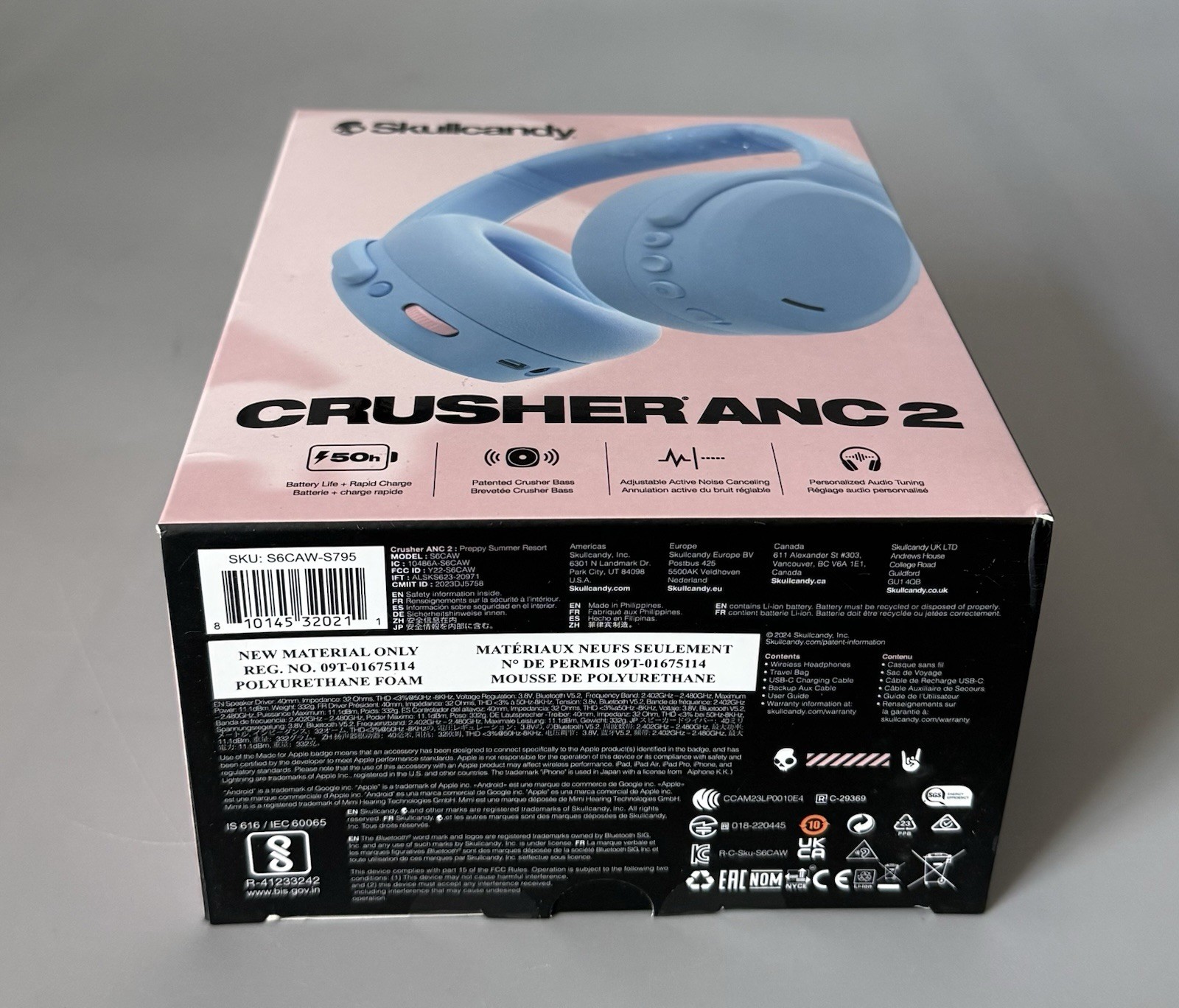Skullcandy Crusher Anc 2 Over-Ear Wireless Headphones — New Sealed — Light Blue
