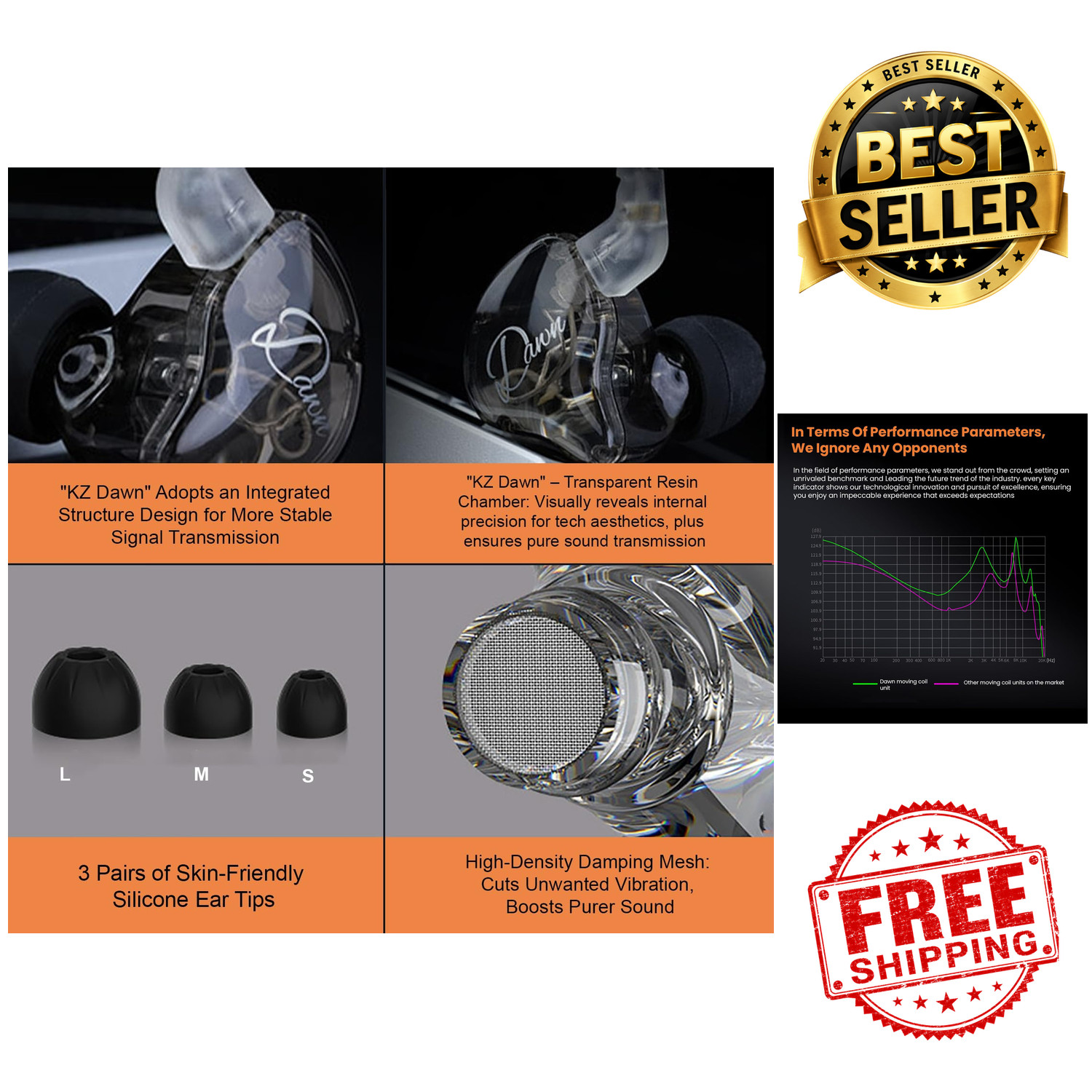 KZ Dawn IEM Wired in-Ear Monitor 3.5mm Noise Isolating Studio Gaming Earphones