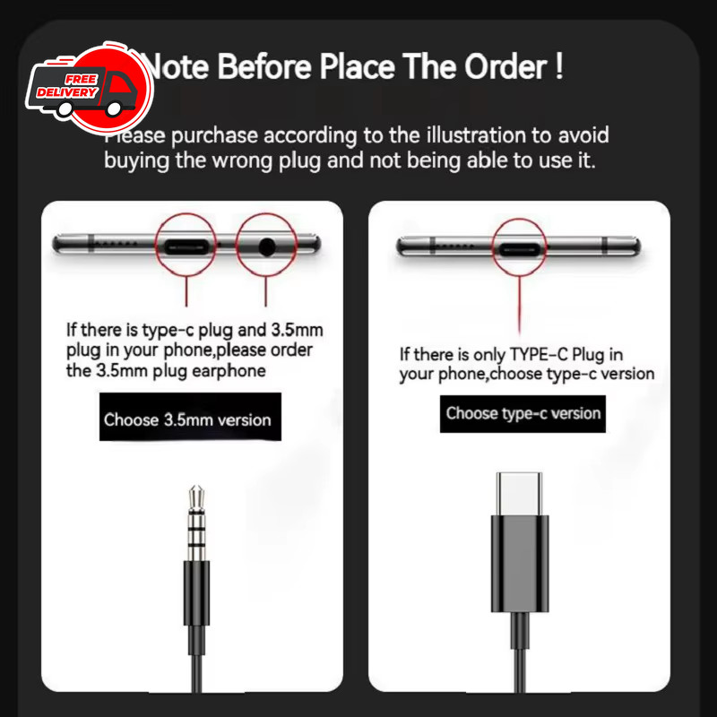 9D Bass Stereo Type-C 3.5mm Wired Earphones With Mic For iPhone 16 15 Samsung