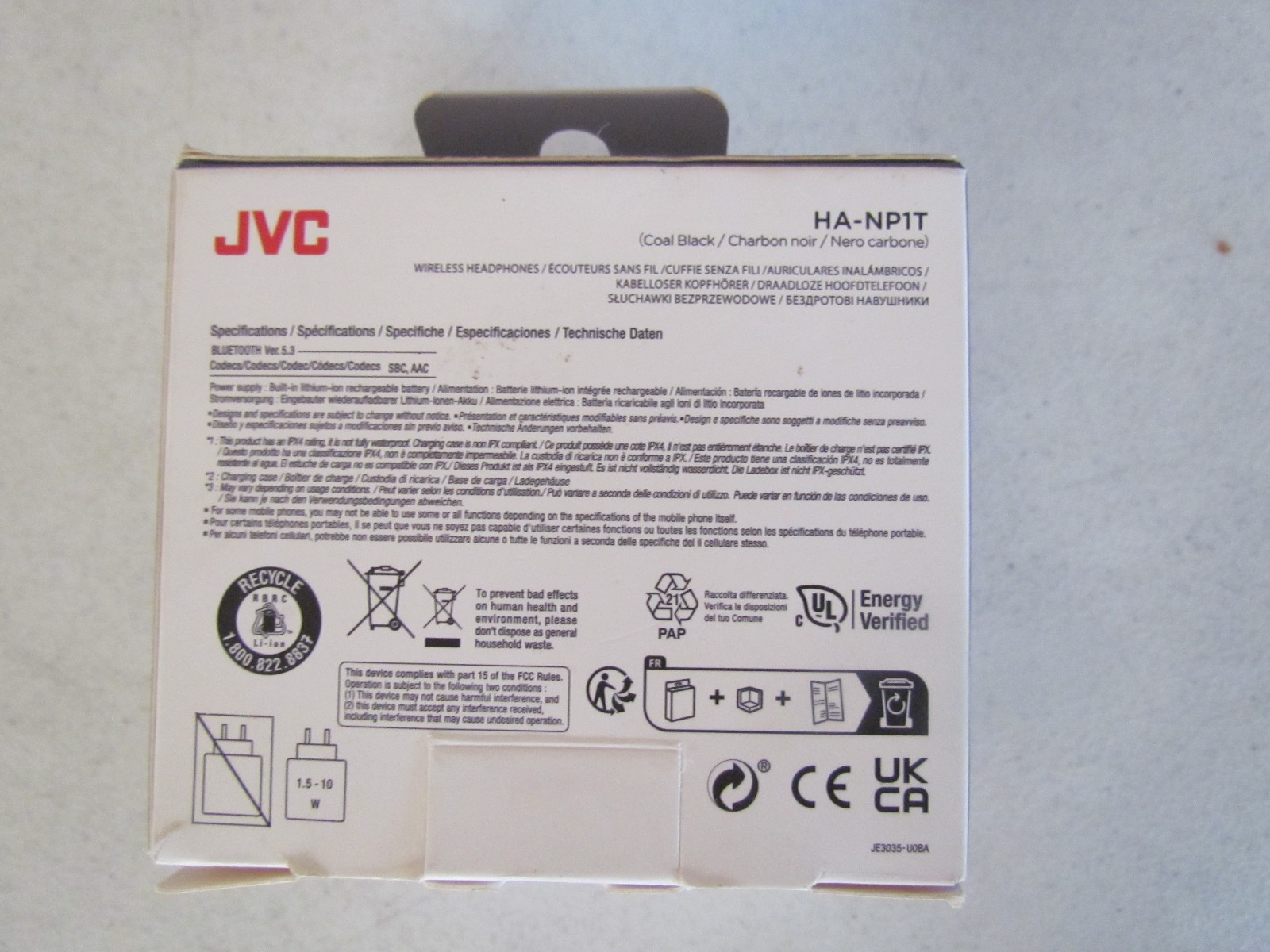 JVC Nearphones HA-NP1T Wireless Open Ear Bluetooth Headphones Black Open Box