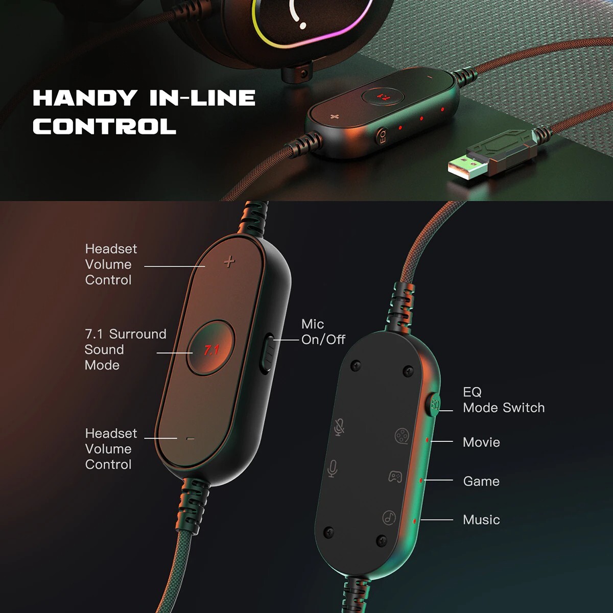 Fifine H6 Gaming Headset Mic Headphones Surround Sound RGB Gaming HiFi Stereo AU