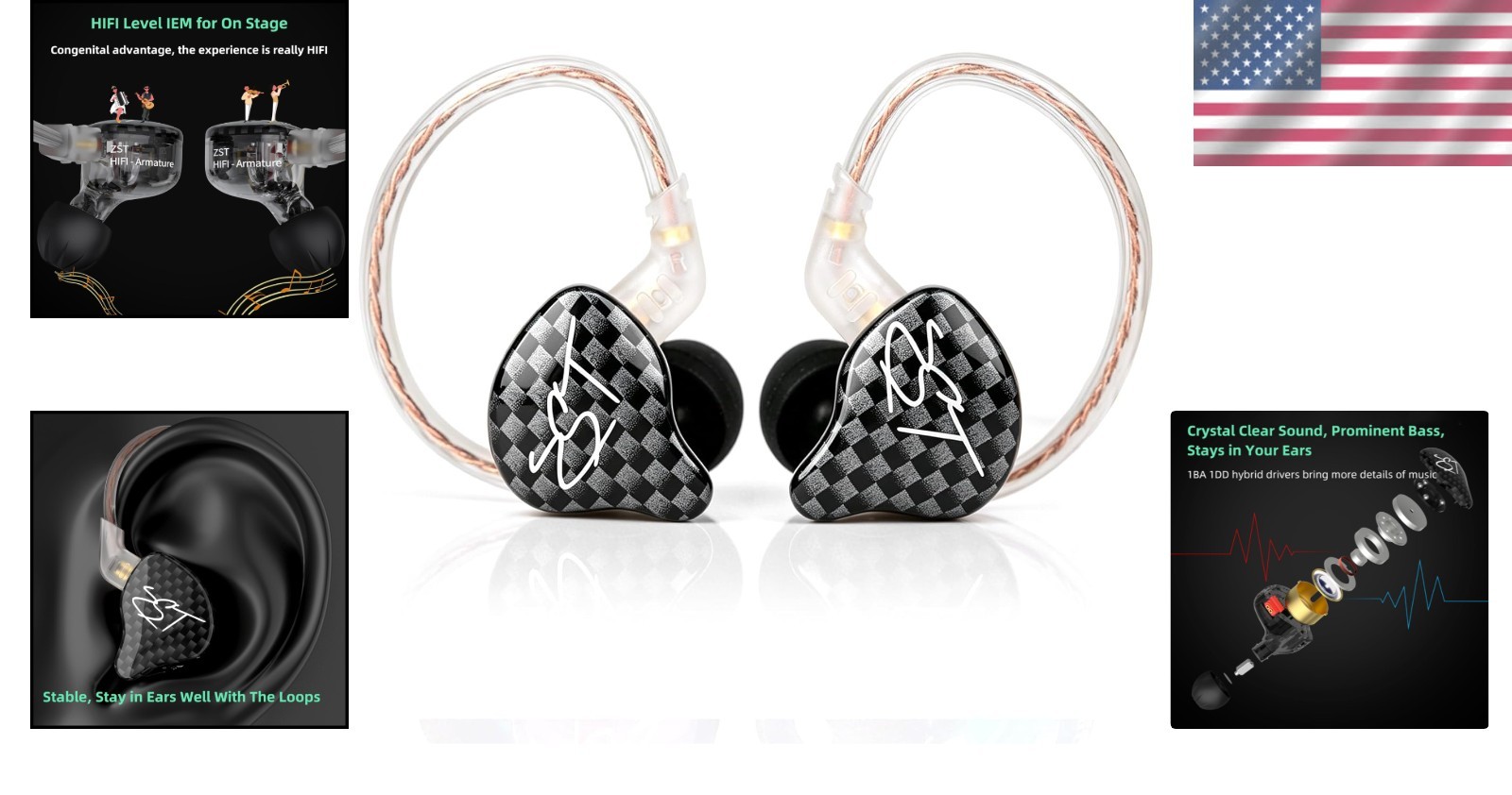 ZST Hybrid Armature+Dynamic HiFi Wired Earbuds – Black