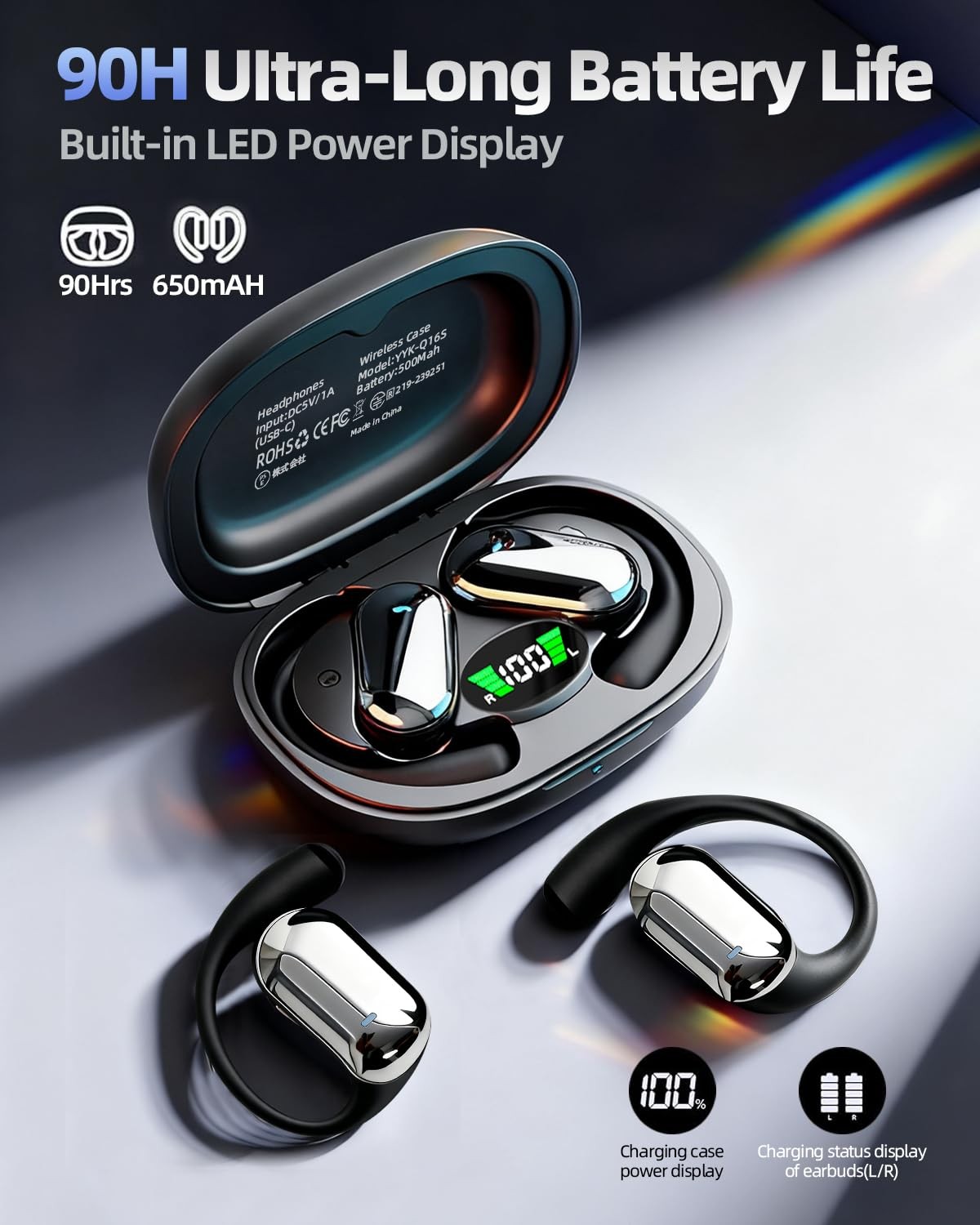 Open Ear Bluetooth 5.4 Headphones with Ergonomic Ear Hook