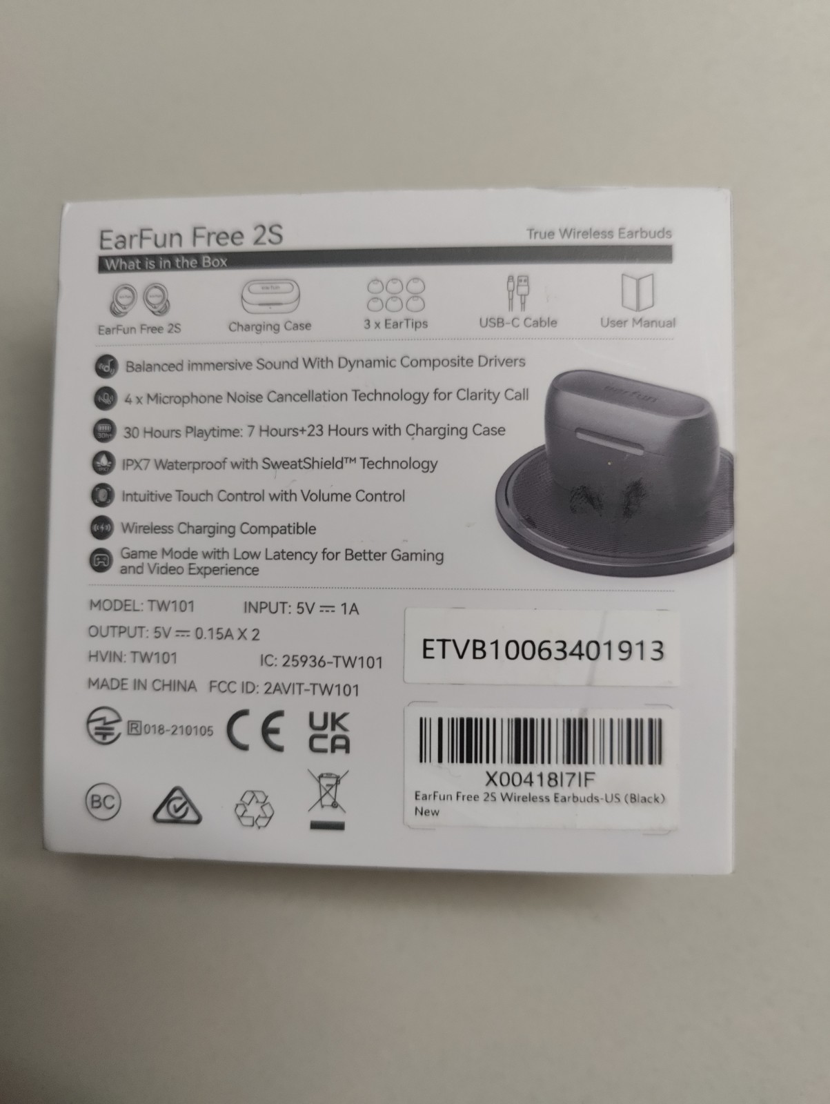 *Bad Case* EarFun Free 2S True Wireless Earbuds IPX7 Waterproof Touch Control
