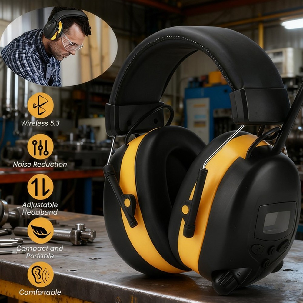 FM Radio Headphones with Digital Display, 30Db FM Hearing Protection Safety