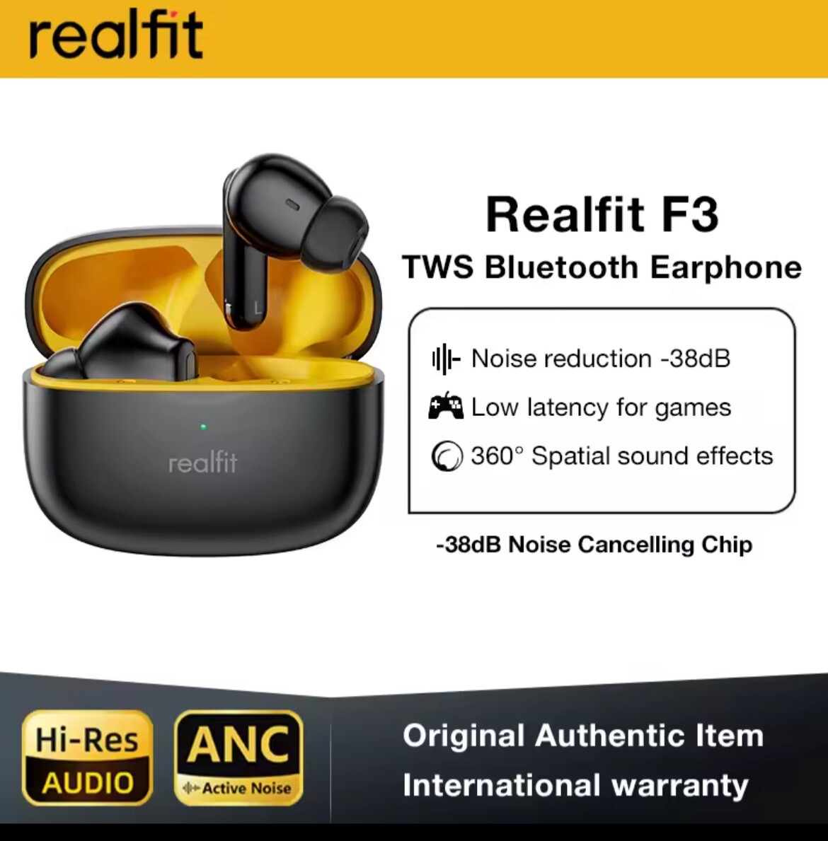 Realfit F3 ANC Active Noice Cancellation Bluetooth Earphones ENC Call HIFI Stere