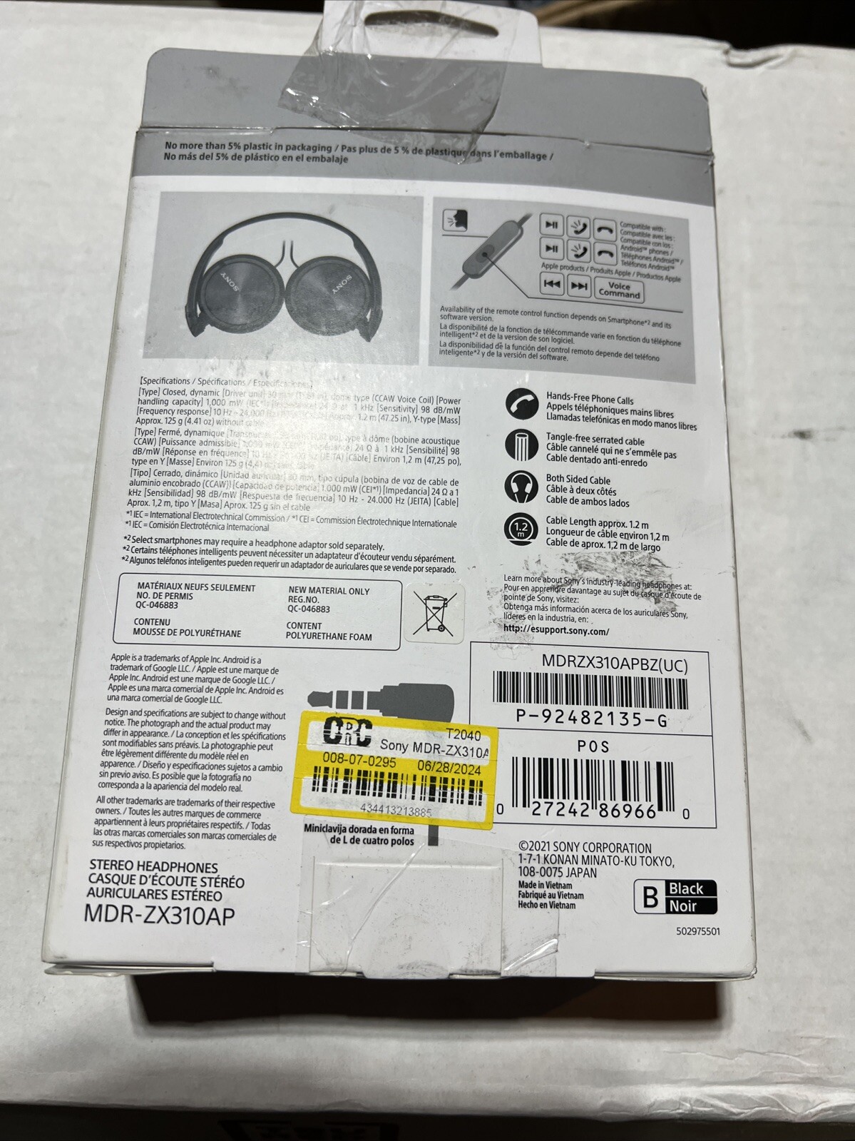 Sony MDR-ZX310AP ZX Series Wired On Ear Headphones With Mic – black