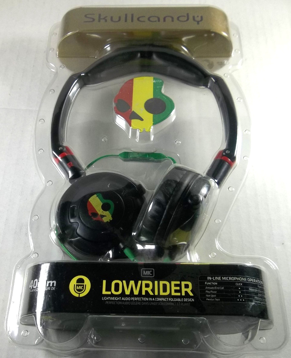 Skullcandy Lowrider On Ear 40mm Headphones Rasta Edition – New