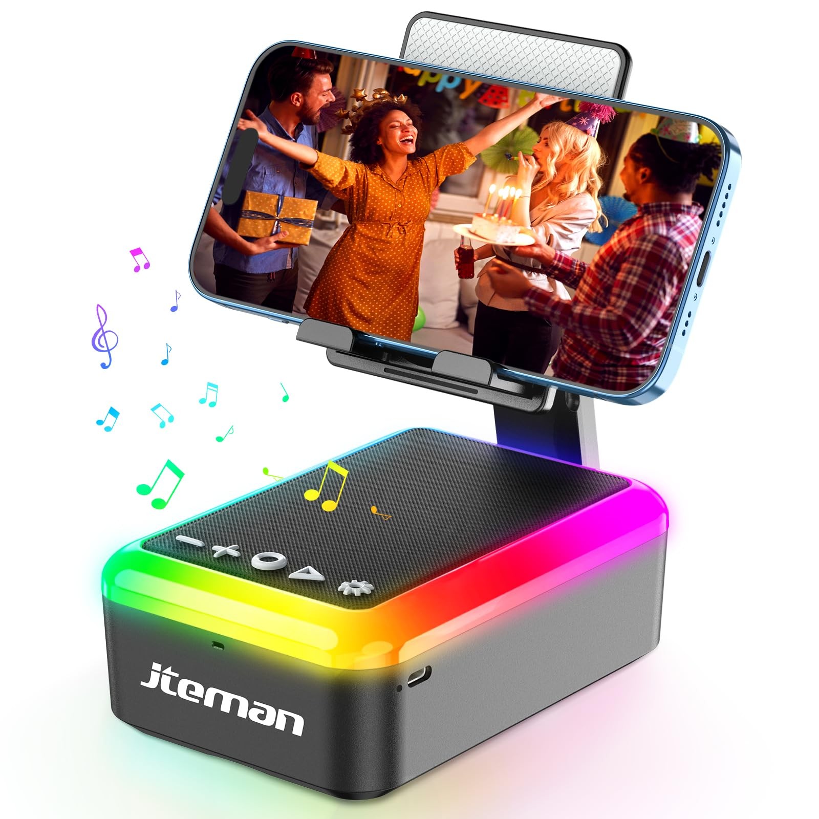 JTEMAN Gifts for Men Women, Cell Phone Stand with Bluetooth Speaker and Black