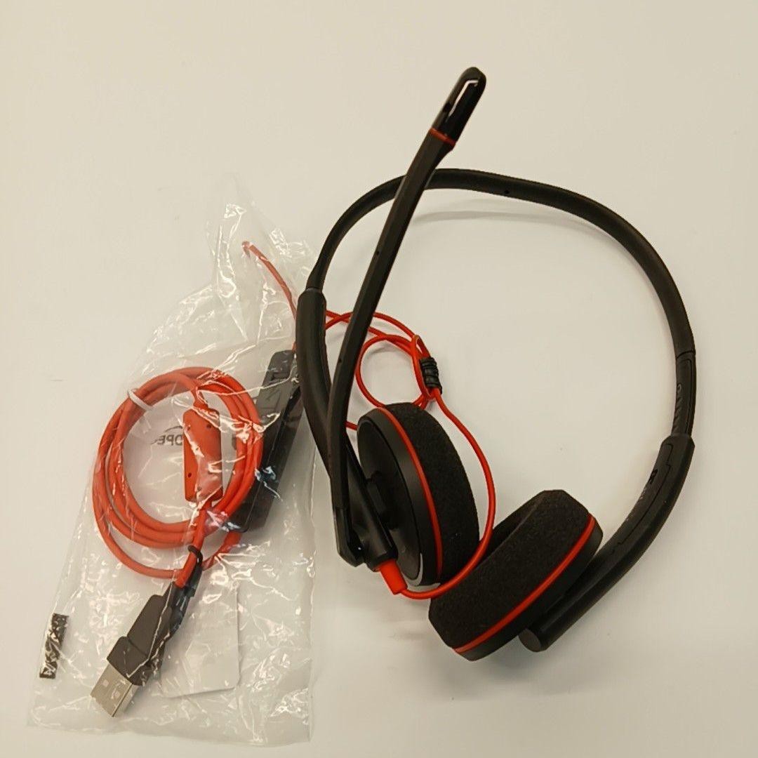 Plantronics Blackwire Stereo Headset Black Red USB Wired Boom Mic On Ear