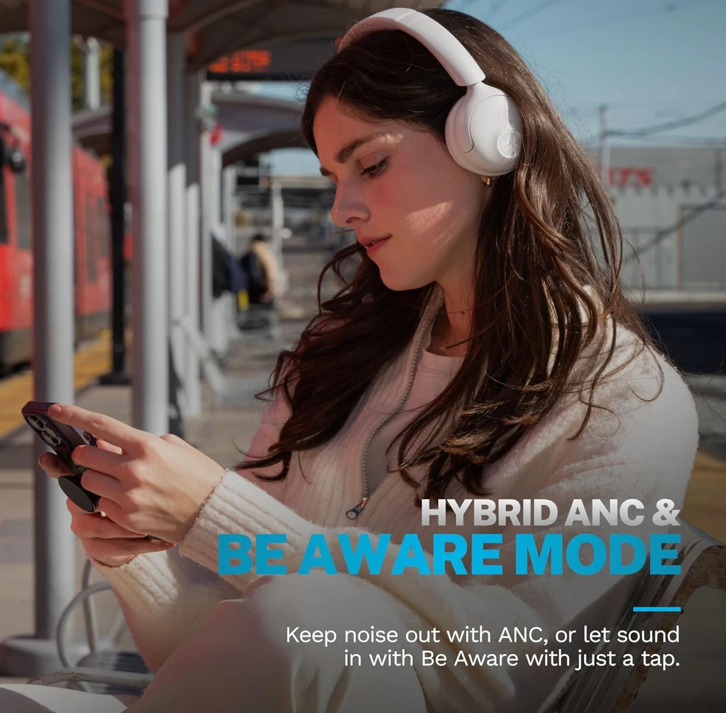 JLab Go Lux ANC Wireless Headphones Hybrid ANC Premium OnEar Headset Cloud White