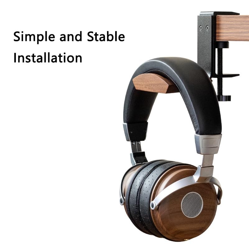 Adjustable ClampOn Desk Headphone Holder 6cm Wide Walnut Headrest Gaming
