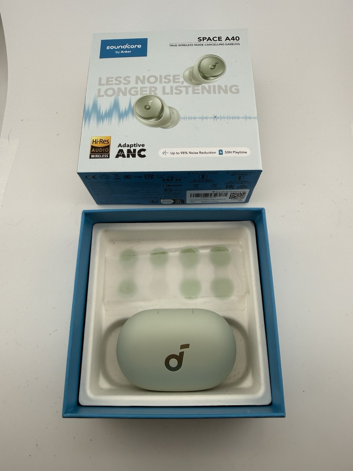 Soundcore Anker Space A40 ANC Wireless Earbuds Green w/ Case Box Tested A3936