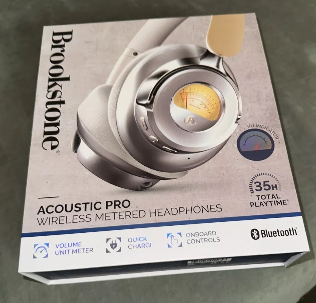 NIB Brookstone Acoustic Pro Wireless Metered Bluetooth 35 Hours Play Headphones