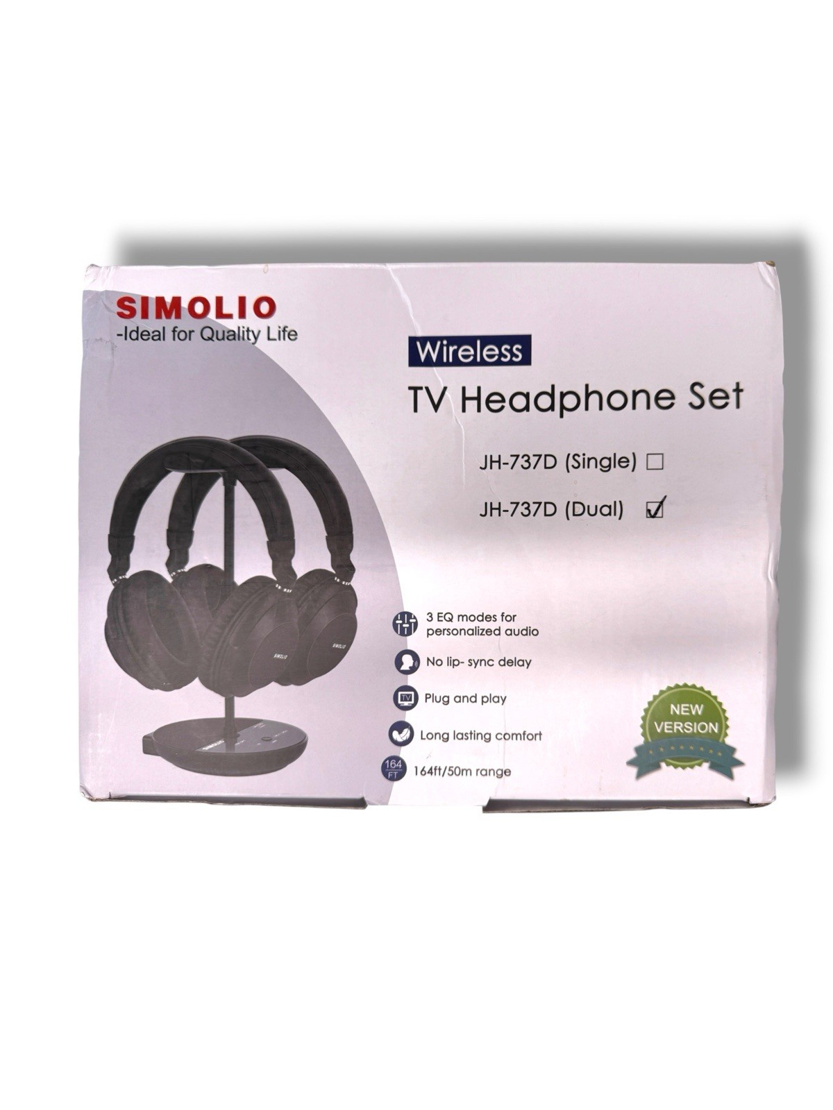 SIMOLIO JH-737D Plus Wireless TV Headphones Dual Bluetooth RF Headset New