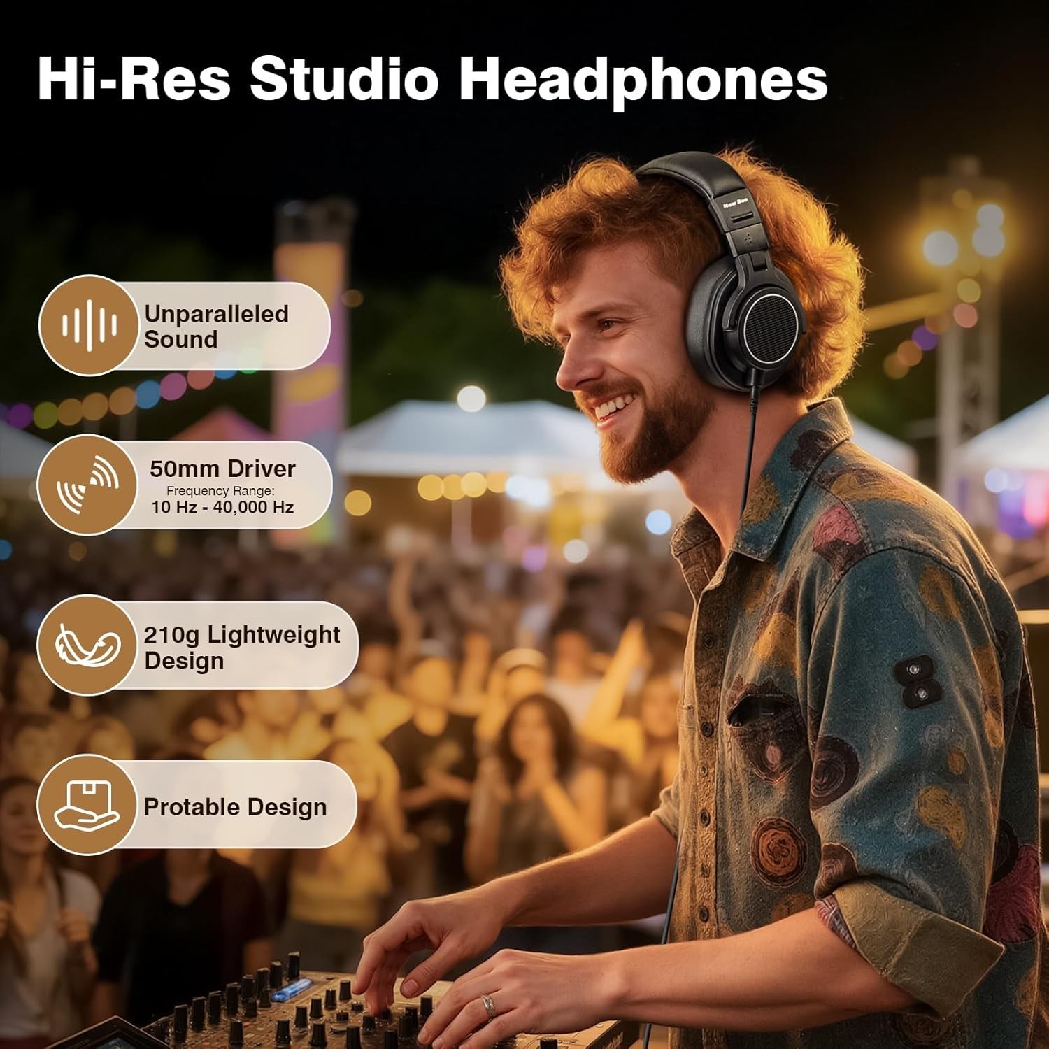 Wired Over Ear Headphones, Studio Headphones with 50mm Drivers and 6.35mm & 3…