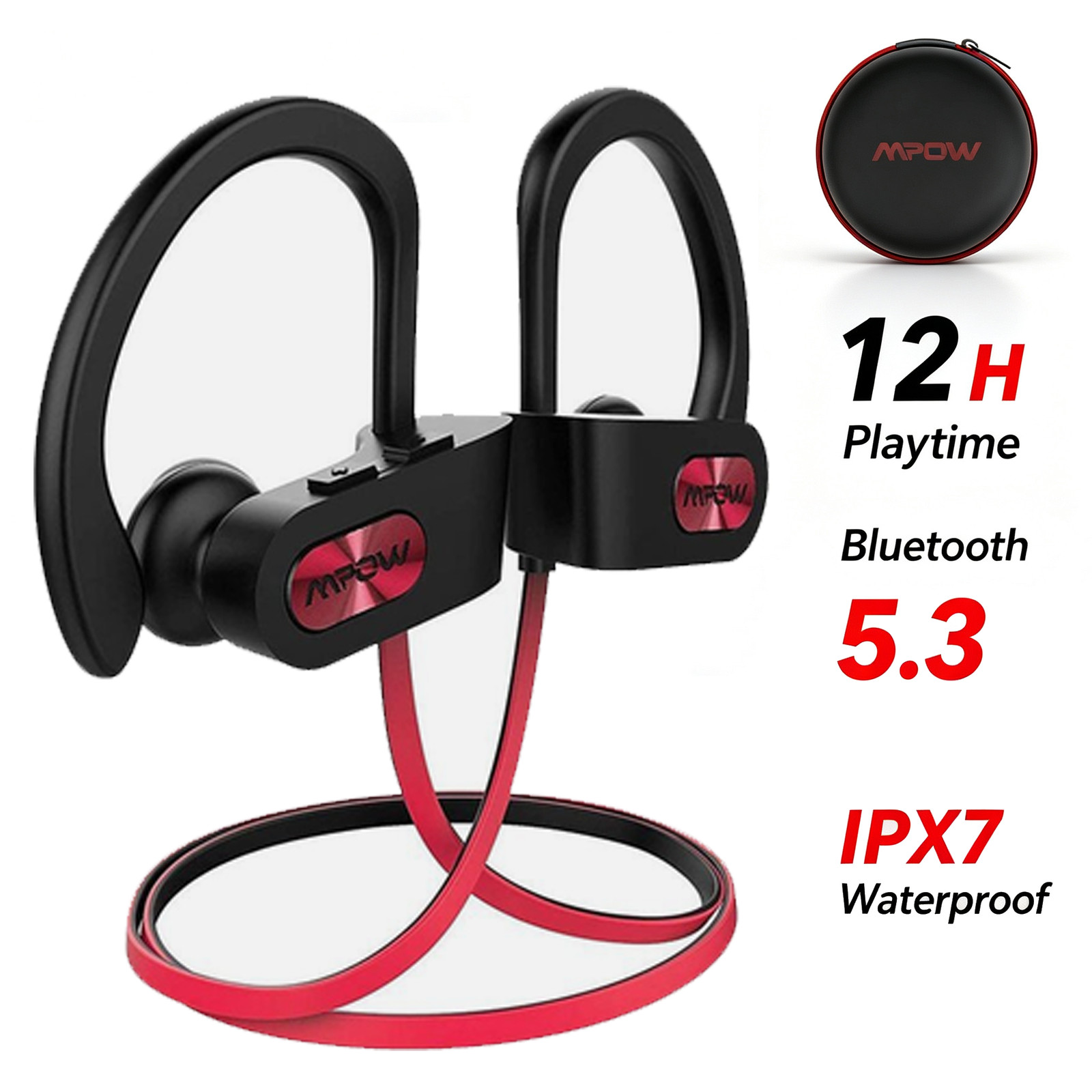 Mpow Wireless Bluetooth 5.3 Headset HiFi Stereo Headphone Sport Ear-Hook Earbuds