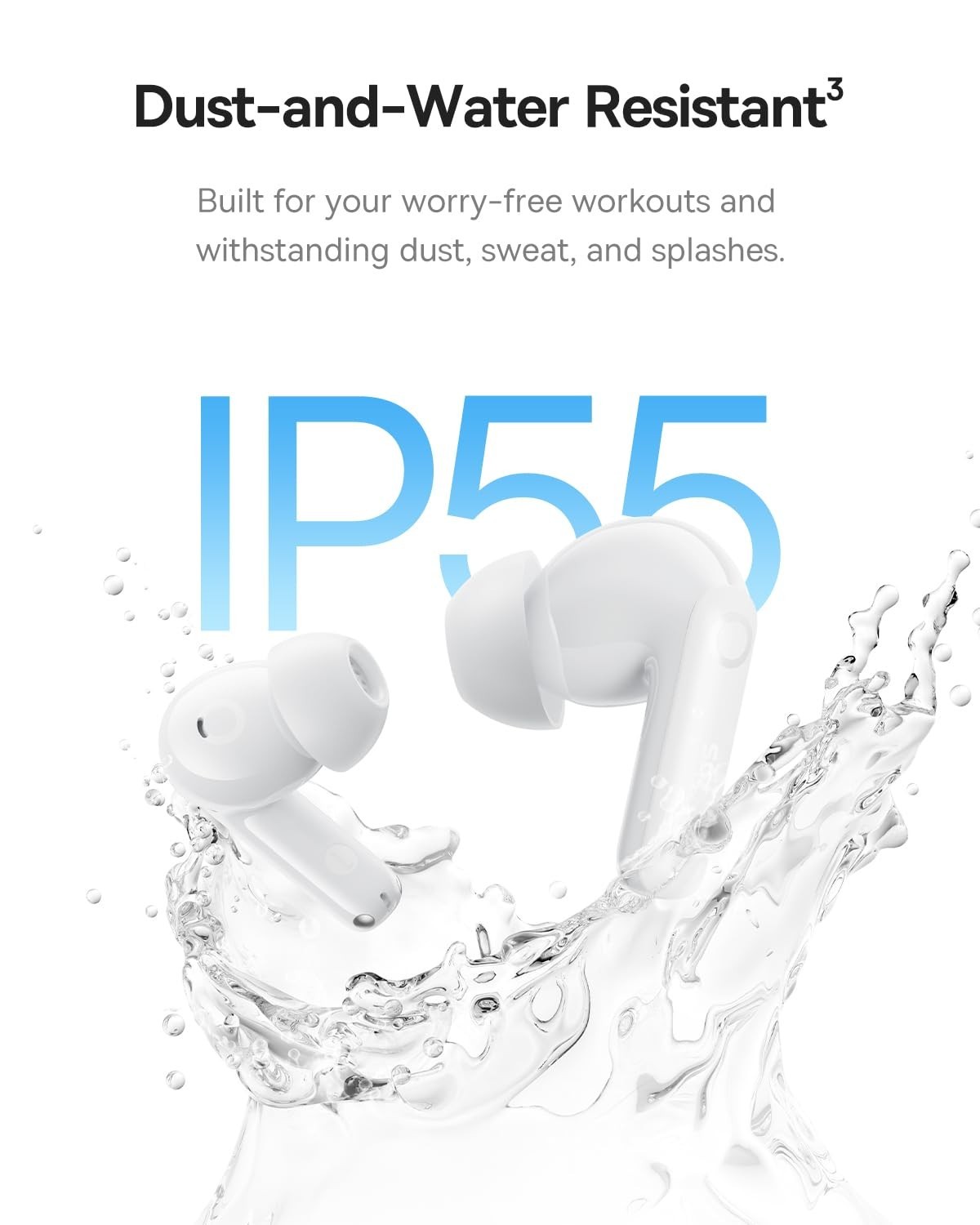 Noise Cancelling Wireless Earbuds, Adaptive EQ, 55H Playtime, IP55 Waterproof, B