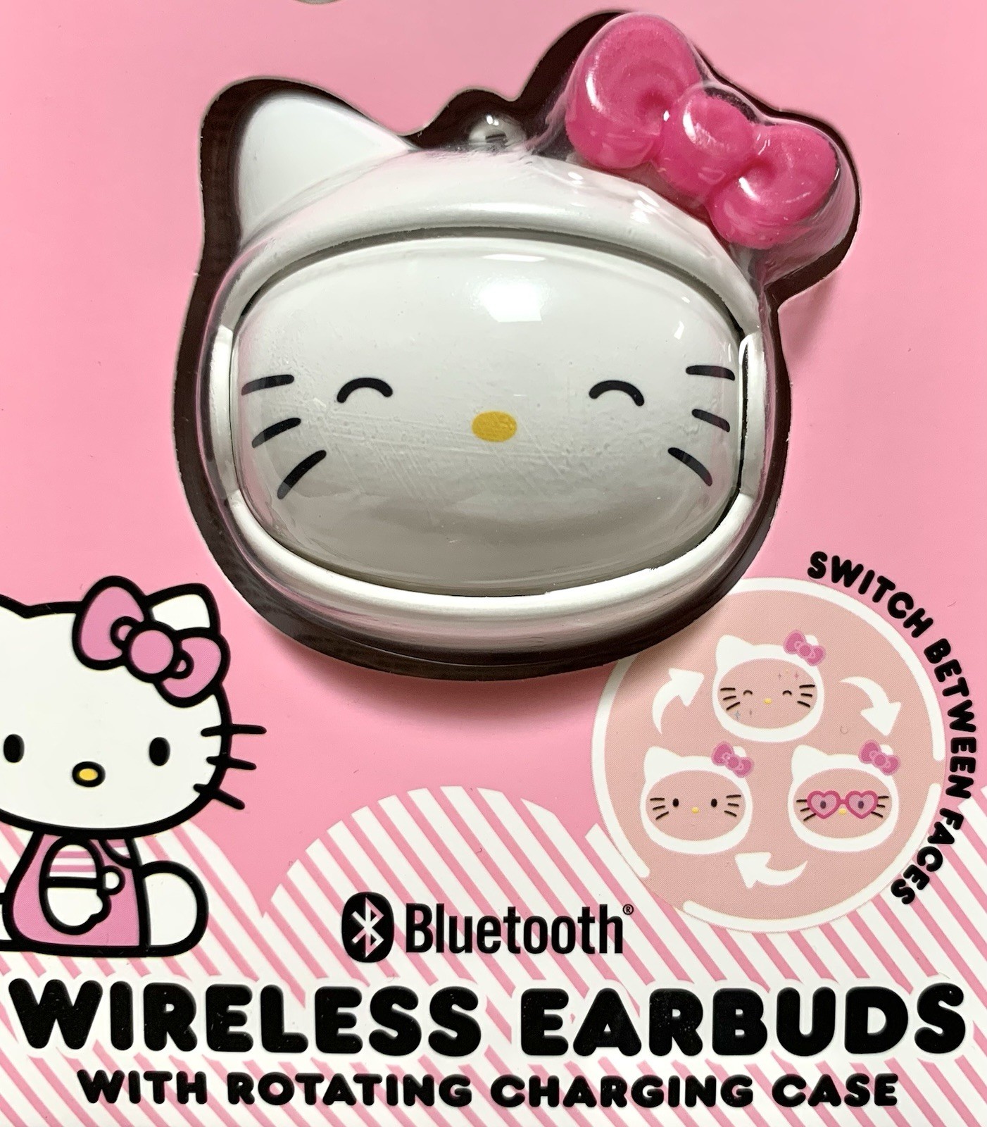 NEW Hello Kitty Bluetooth Wireless Earbuds w/Built-In Mic & 3-Face Charging Case