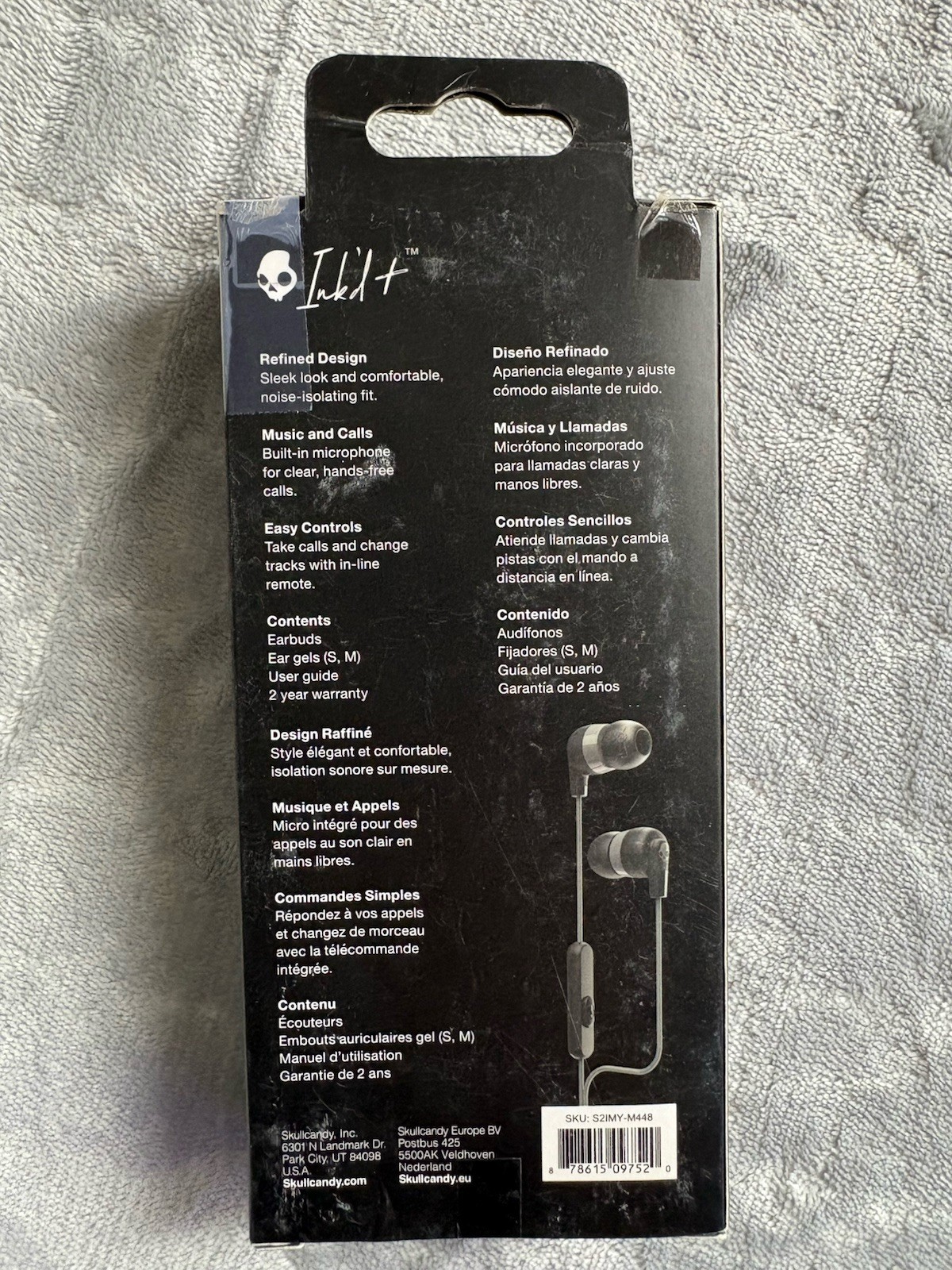 Skullcandy Ink’d+ In-Ear Earbuds Black Microphone Noise Isolation 3.5mm Jack